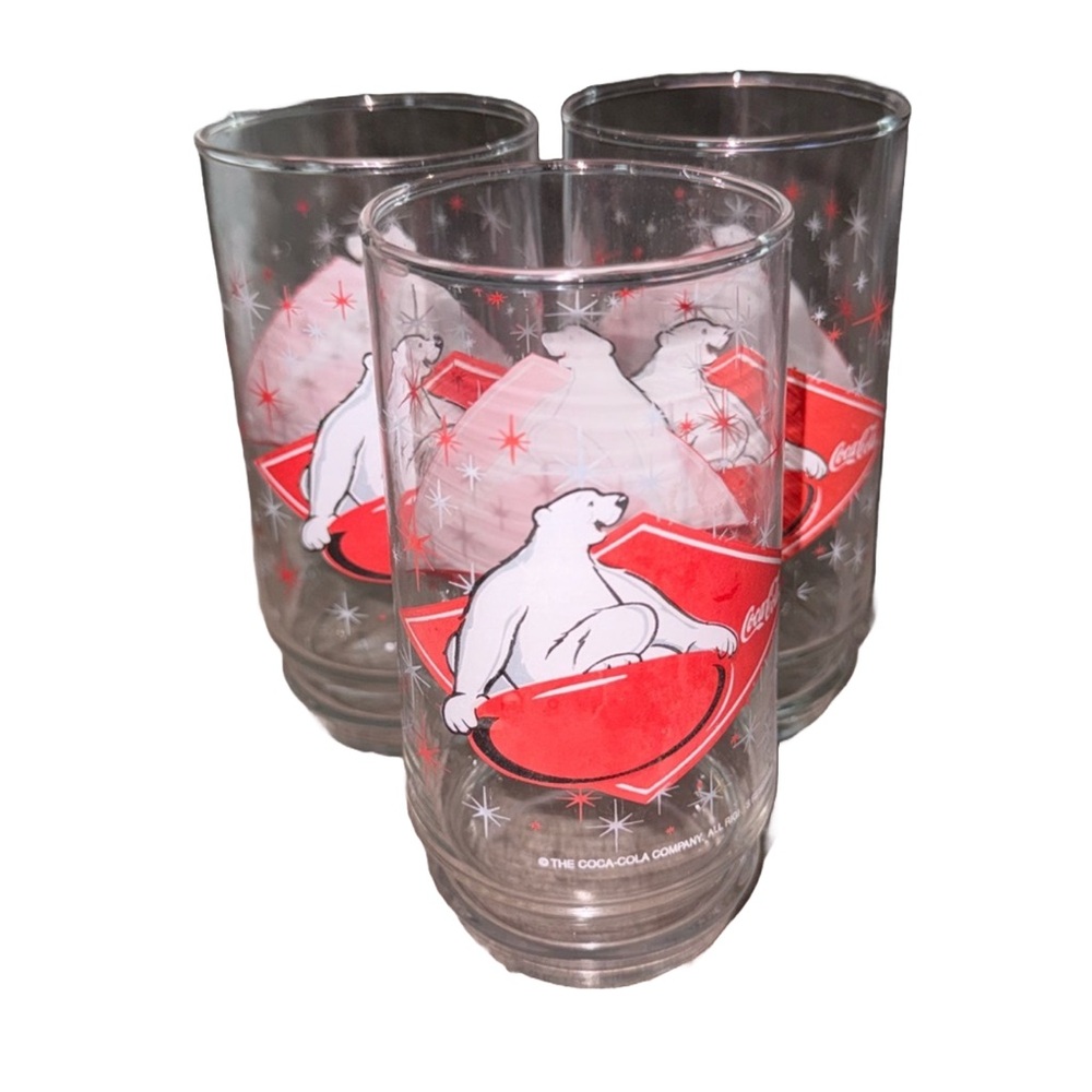 Coca-Cola Polar Bear Collector Glasses Set of 3 Vintage Coke Drinkware Tumblers - Picture 3 of 6
